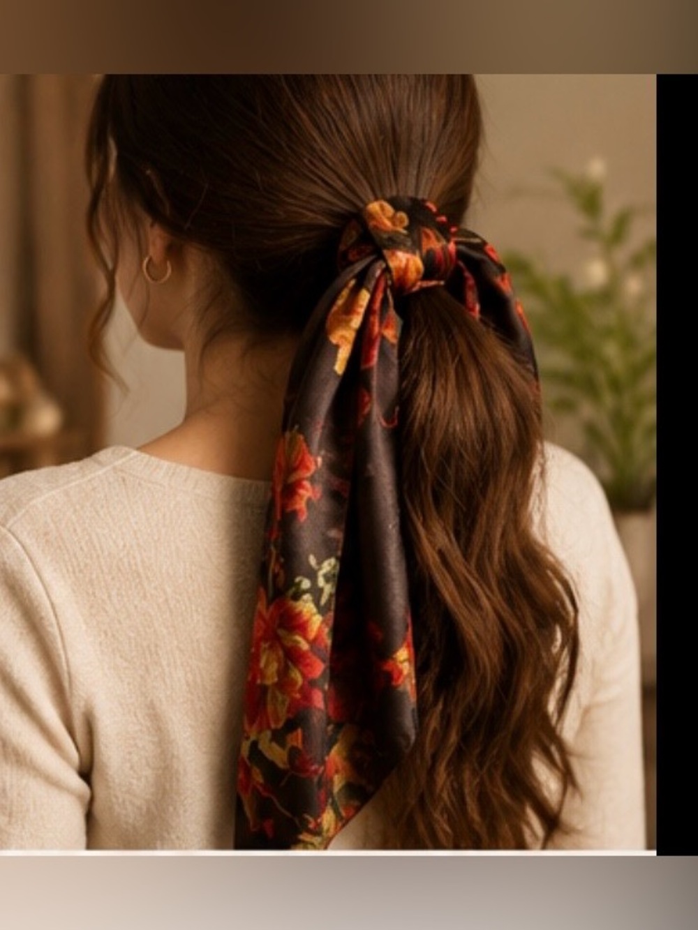 Floral Scarf with Red and Brown Accents - Picture 5 of 6